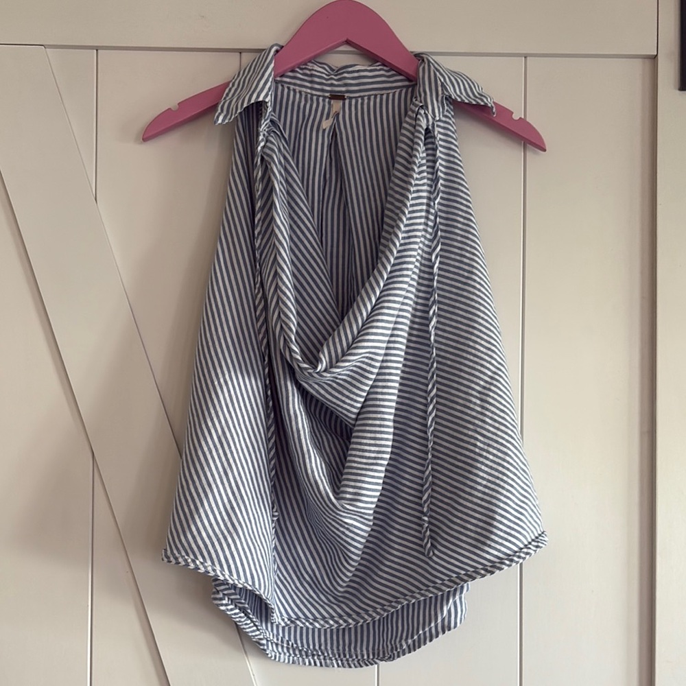 Free People Blue and White Striped Blouse